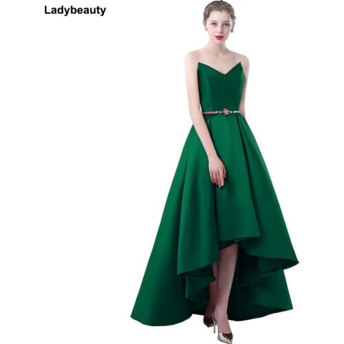 Ladybeauty 2019 Satin dress Party Prom Gown Formal Short Evening Dress Sweetheart High-low Simple Style Gown