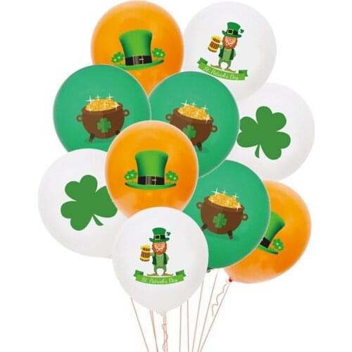 10 pcs Irish St patricks day decorative latex balloon 12 inch four-leaf clover money box green hat latex balloon set wholesale