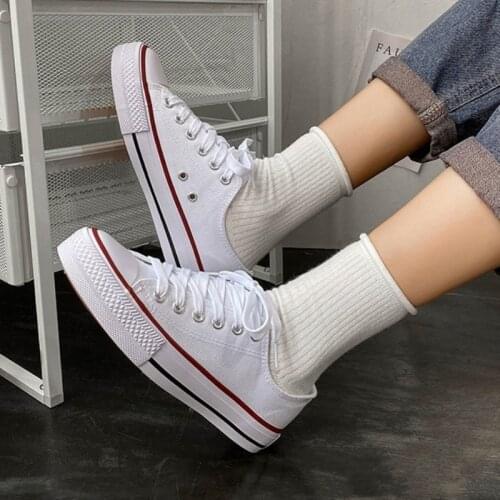2021 All Season Fashion Lace-up Casual Solid Striped Women Canvas Ladies Classic Shoes