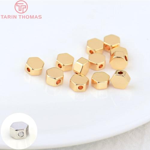 20PCS 5MM 24K Gold Color Plated Brass Hexagon Spacer Beads Bracelet Beads High Quality Diy Jewelry Accessories