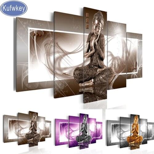 5d diy Diamond Embroidery buddha 3d Picture,5 Piece unfinished square Diamond Painting Cross Stitch Mosaic Kits home Decoration