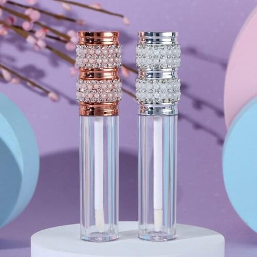 6ml Round Lip Gloss Tubes Three-section Rhinestone Clear Plastic Empty Lip Gloss Containers Filling Bottles