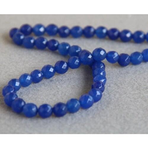 8mm Faceted Bue Chalcedony Loose Beads Round Shape DIY Stone Jewelry Making Design Wholesale 15"