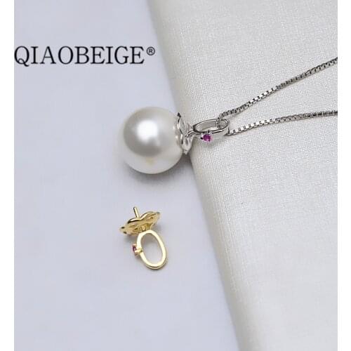 QIAOBEIGE jewelry accessories 925 Silver Necklace pendant pearl diy material 925 Sterling Silver cheap Pearl Pendant