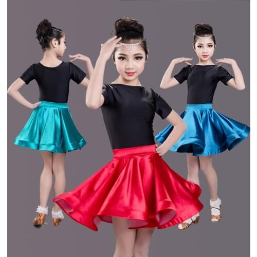 Children Girls Latin Dress Turquoise Practice Clothes Kids Ballroom Samba Chacha Tango Dance Costume Competition Tops + Skirts