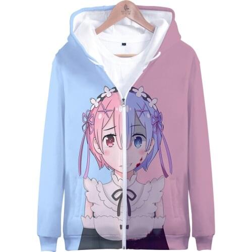 Re Zero 3d zipper Hoodie sweatshirts Hooded for Men Women Kid Girl Clothing Clothes Rem and Ram Japanese Anime streetwear