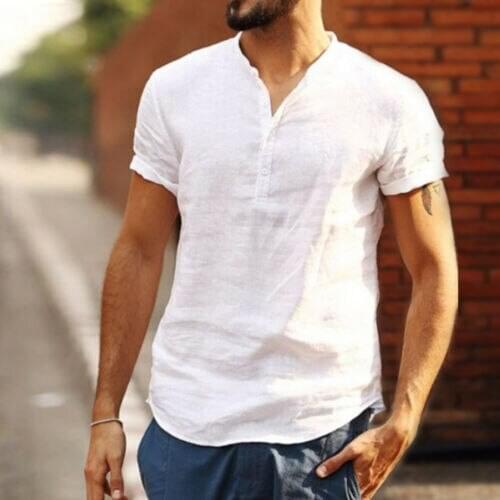 T shirt Fashion Mens Linen Short Sleeve Summer Solid Shirts Casual Loose Solid Color Soft Tops Tee camisa masculina