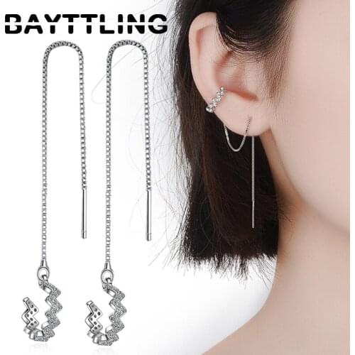 BAYTTLING 925 Sterling Silver Exquisite Semicircle Zircon Pendant Earrings For Women Fashion Wedding Jewelry Gift Earrings
