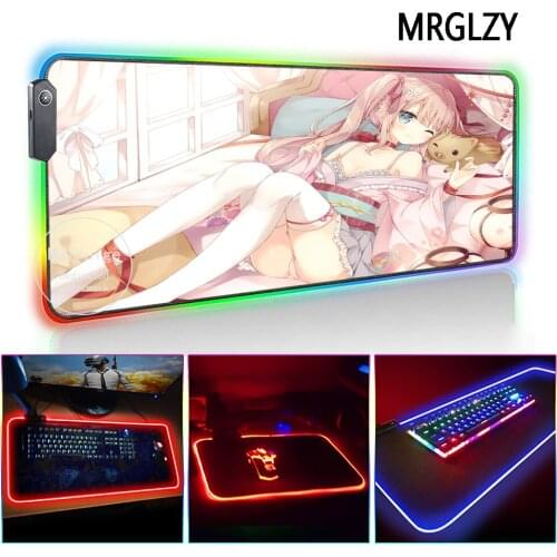 MRGLZY Multi-size Cute Sexy Girl pink Mouse Pad LED Light RGB Gamer Large Anime Desk Mat Gaming Accessories for Laptop Keyboard