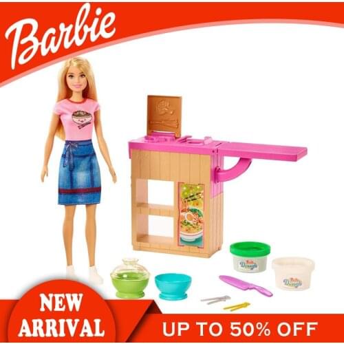 Original Brand Barbie Girl Doll Toy Noodle Maker Playset Featuring Making Workstation Accessories Pretend Funny GHK43 For Gift