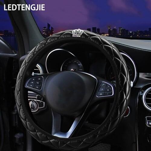 LEDTENGJIE Car Steering Wheel Cover Diamond-studded Crown Soft Leather Without Inner Ring Fashionable Atmosphere New Style