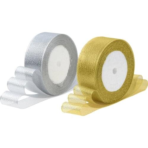 1Pcs Gold/Silver Silk Satin Organza Ribbon 0.6-5CM Glitter Embroidered Onions Ribbons for Wedding Cake Gift Decoration Supplies