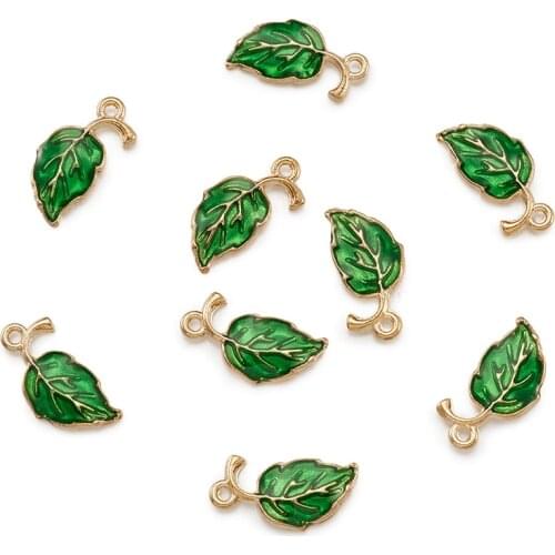 Metal Leaf Enamel Charm Pendants For Bracelet Necklace Jewelry Making Golden OrangeRed Green 19.5x9.5x2.2mm