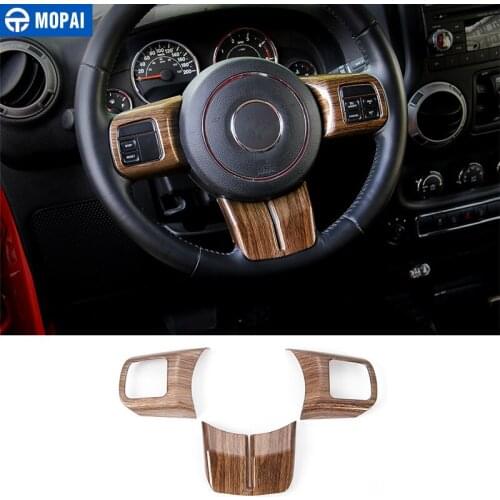 MOPAI Wood Grain Car Steering Wheel Decoration Cover Accessories for Jeep Wrangler for Patriot for Compass for Cherokee 2011 Up