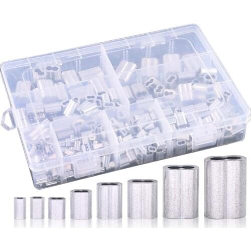 320Pcs 8 Sizes Aluminum Crimping Loop Sleeve Cable Ferrule Assortment Kit for Wire Rope and Cable M1.2/M1.5/M2/M2.5/M3/M4/M5/M6