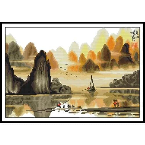 Joy Sunday Chinese Scenery Patterns Counted Cross Stitch Kits 14ct 11ct Printed Canvas DIY Handwork Embroidery Kits for Gifts