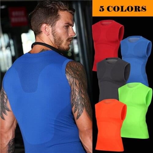 New 2020 sleeveless high elastic Men GYM joggers Running fitness muscle training Sportswear shape tights Exercise T-shirts