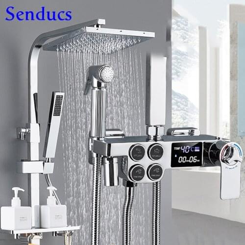 New Electroplating Digital Bathroom Shower Set of Four modes Wall Mounted Gold Shower Head Thermostatic Bath Shower Set