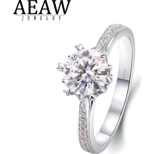AEAW 1.0carat 6.5mm D Color Round Excellent Cut Moissanite Engagement Halo Ring Plated 18k White Gold Plated Pass Diamond Tester