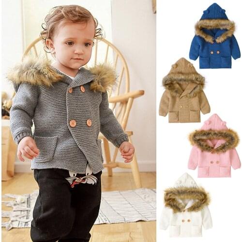 3-24Months Toddler Baby Boy Girl Solid Color Sweater Hooded Knit Faux Collar Tops Warm Coat abrigo hombre invierno elegante M4