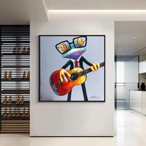 Hand Painted Frog Oil Paintings Modern Abstract Animals Pictures Of Wall Hangings Playing Piano Funny Playing Guitar Frog