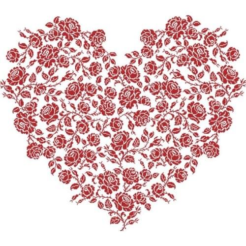 Rose heart cross stitch package single color 18ct 14ct 11ct white cloth cotton thread embroidery DIY handmade needlework