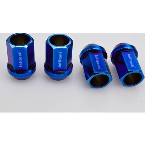 High performance strong blue color 60 degree cone seat open end Gr.5 titanium alloy lug nut M12*1.5*35mm