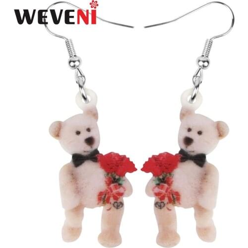 WEVENI Acrylic Sweet Bear Doll Earrings Cute Toy Animal Dangle Drop Animal Jewelry For Women Girl Kids Novelty Gift Accessories
