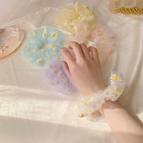Woman Daisy Yarn Scrunchies Fashion Hair Ties Elastic Hairband Hair Accessories For Woman Hair Gum Head Ornaments Rubber Band