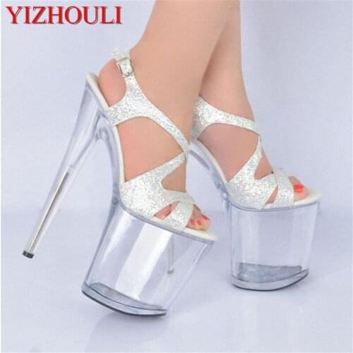 20cm Ultra high heels platform lady formal dress womens shoes fashion sandals 8 inch silver rome style dance shoes Crystal