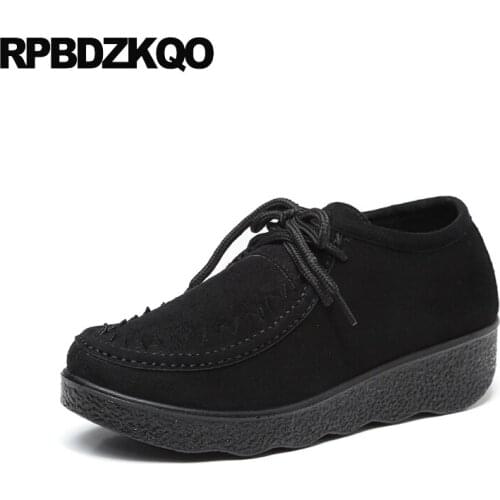 Walking Suede Cheap Shoes China Creepers Old Peking Cloth Women Elevator Designer Muffin Thick Sole Black Lace Up Flats Platform