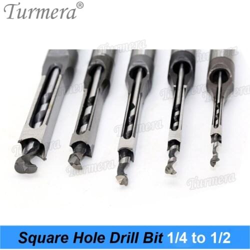 1/4 to 1/2 Square Hole Drill Bit 45 Steel Mortising Drilling Woodworking Tools for Drill Square Opening Screwdriver 7PCS Turmera
