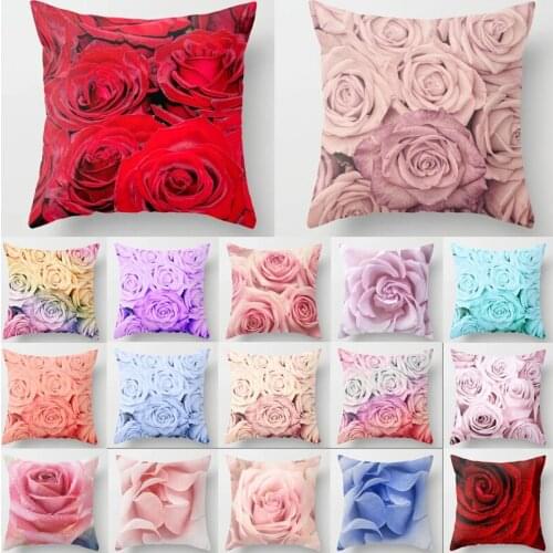 1Pcs Rose Flowers Polyester Cushion Cover 45x45cm Pink Flower Home Decoration Throw Pillow for Sofa Bed Car Pillow Case