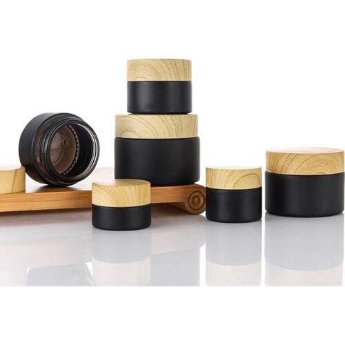 150pcs Black Frosted Glass Refillable Ointment Bottles Empty Cosmetic Jar Pot Eye Shadow Face Cream Container 5/10/15/20/30/50G