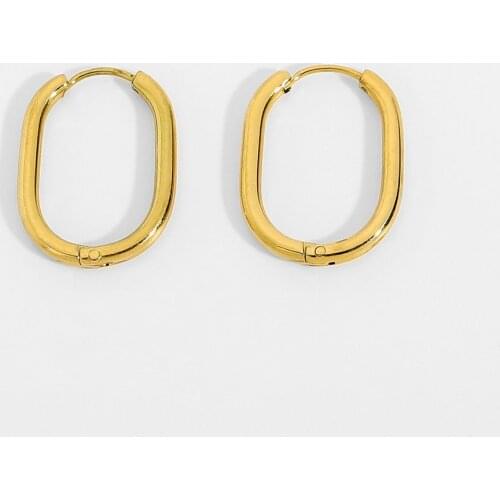 18K Gold Plated Stainless Steel Hoop Earrings For Women Gold Steel Rose Gold Simple Classic Oval Circle Earrings Jewelry