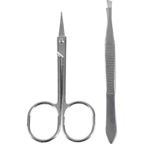 2PCS Portable Multi-function Facial Mustache Nose Scissors Trimmer Eyebrow Trimmer Tweezers Face Makeup Tools