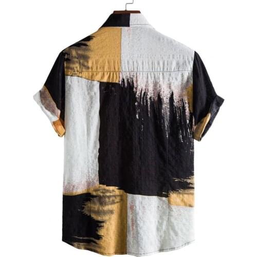 2021 Fashion Men Tops Short Sleeve Men Shirt Turn-down Collar Casual Patchwork Print Loose Hawaiian Shirt Beachwear