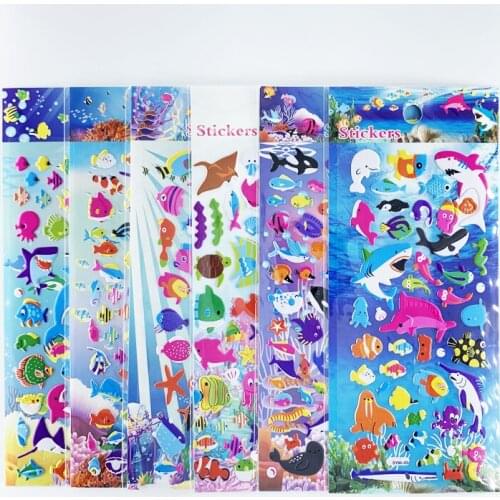Random 3 Sheets 3D Cartoon Marine Life Ocean Fish Wall Stickers Kids Toys Bubble Scrapbook for Childrens Gift
