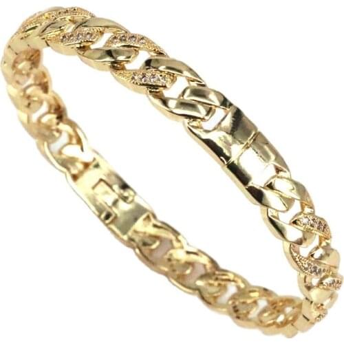 3Pcs Fashion Jewelry Gold Color Brass Pave Link Chain Cubic Zircon Cuff Bracelet Bangle 2021 For Women