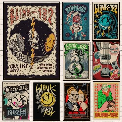 Blink 182 Rock Band Kraft Retro Punk Rock Poster European and American Music Team Star Drawing Retro Poster