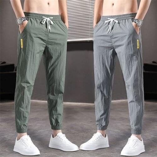 Big Size Ice Silk Pants Mens Summer Thin Section Trendy Loose Casual Pants Sports Pants Quick-drying Harlan Nine-point Pants