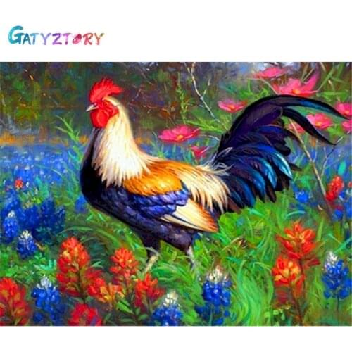 GATYZTORY DIY Painting By Numbers Cock Oil Painting Animal HandPainted Canvas Drawing Home Decor Gift