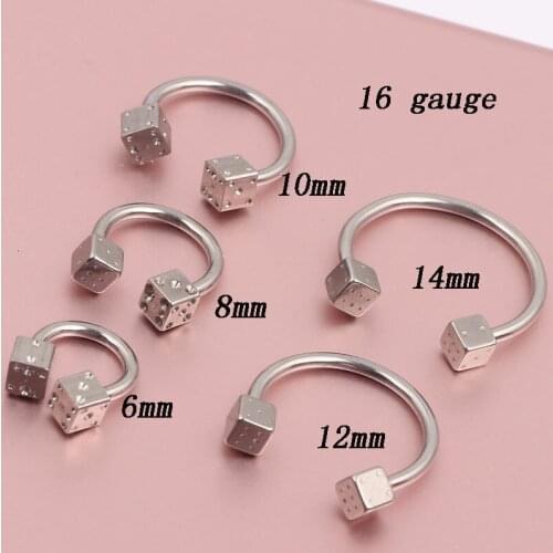 Horseshoe Bar Circular Barbell Ring Lip Eyebrow Nose Nipple 3mm Dice 16g 1.2mm 6/8/10/12/14mm mix 50/100/200pcs Body Jewelry