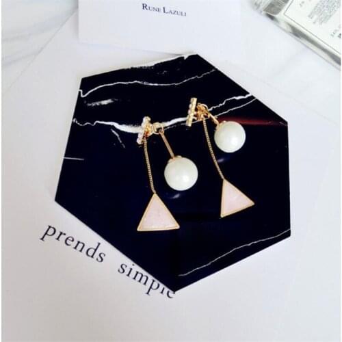 Korean lady pearl triangle fringed multicolor earrings pearl earrings