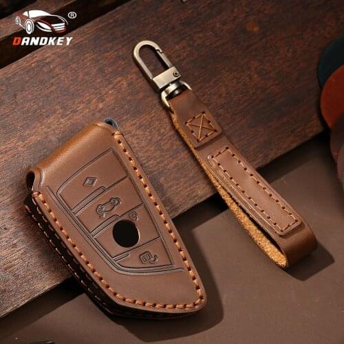 Dandkey Leather Car Key Case Cover For BMW 1 2 3 4 5 6 7 Series X1 X3 X4 X5 X6 F30 F34 F10 F07 F20 G30 F15 F16 Fob Remote Shell
