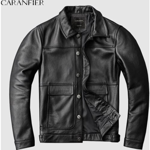 CARANFIER Mens Real Cow Leather Bomber Jacket Male Motorcycle Natural Premium Cowskin Retro Coats Men Streetwear Chaqueta Hombre