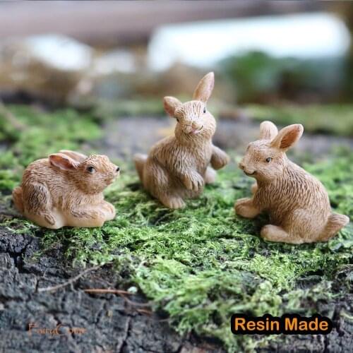 FairyCome 3pcs Bunny Miniatures Resin Fairy Garden Mini Rabbit Forest Miniature Micro Animals Realistic for Terrarium Bonsai