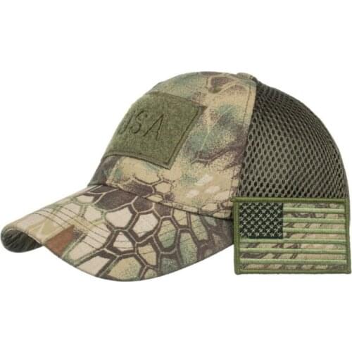 Men Outdoor Tactical Camouflage Baseball Caps Mesh Military Constructed Trucker Cap Hats With USA Flag Patches
