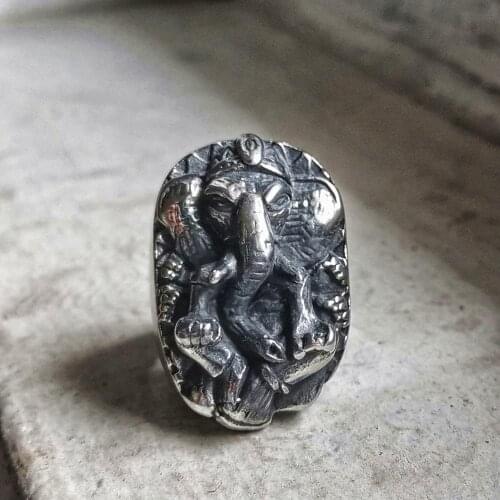 Mens Boy 316L Stainless Steel Elephant Ring Amulet Rings Men Biker Jewelry Gifts for him