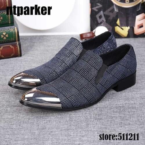 Ntparker Handmade men leather Oxfords with Silver Metal Toe party and wedding men dress shoes High Increased! EU38-46